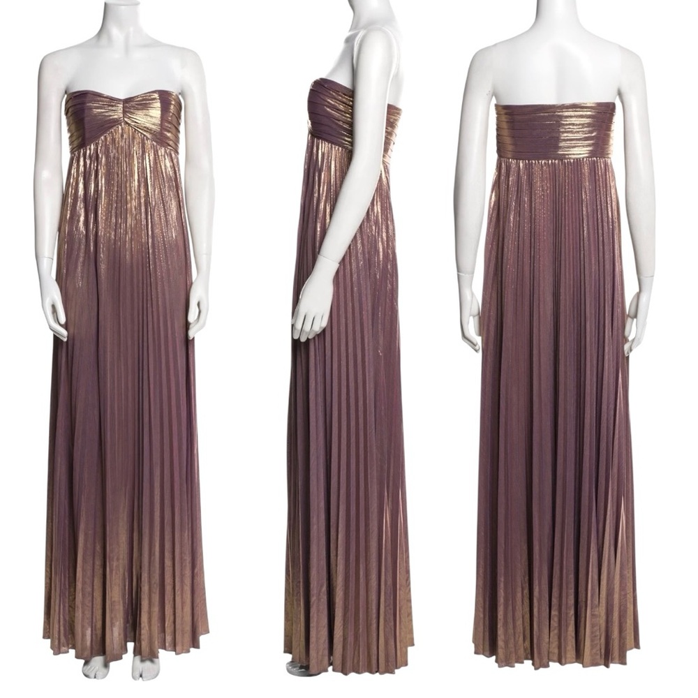 Retrofête Lyanna Metallic Pleated Sweetheart Strapless Maxi Dress Evening Gown - Picture 13 of 15